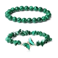 Green malachite beaded bracelet set with sparkling crystal butterfly pendant decoration - Malachite