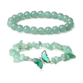 Green natural stone beaded bracelet set with crystal butterfly charm for women - Green