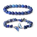 Lapis lazuli bead bracelet set with a blue crystal butterfly pendant in rose gold finish - Dark Blue