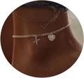 Silver cuban chain anklet featuring sparkling CZ heart and letter X pendant charms - Silver-Letter X