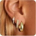 Three-piece set of 18K gold-plated hoop earrings with sparkling cubic zirconia accents - Three-Piece Set / Gold