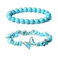 Two-piece natural turquoise stone bracelet set with a blue crystal butterfly pendant - Turquoise