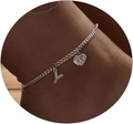 Silver Cuban chain anklet with personalized heart and letter Y crystal pendants - Silver-Letter Y
