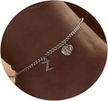 Silver cuban link anklet featuring a crystal heart and letter Z pendant on ankle - Silver-Letter Z