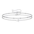 Layered silver letter A initial bracelet with delicate beads and lobster clasp closure - Letter A / Silver