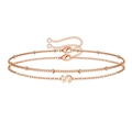 Rose gold double-layered initial bracelet set featuring letter S pendant and bead chain - Letter A / Rose Gold