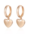 Dettaglio di orecchini pendenti a forma di cuore placcati oro 14K con finitura lucida specchio - Oro rosa
