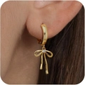Elegant gold bow pendant hoop earrings featuring a dainty zircon center for women - Hollow Bowknot Hoop With Rhinestone (Style Five) / Gold