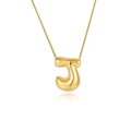 Pendentif lettre J dorée bombée sur fine chaîne serpent avec finition polie miroir - Or - Lettre J