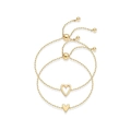 Adjustable golden stainless steel bracelets with hollow and solid heart charms - Gold Set