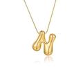 Collier avec pendentif lettre N bulle dorée et finition en métal poli brillant - Or - Lettre N