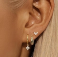 14k gold plated cartilage earring set featuring four-petal flower and V-shaped zircon stud - Combination Set / Gold