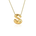 Collier doré avec pendentif lettre S style ballon poli miroir pour femme élégante - Or - Lettre S