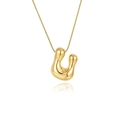 Collier doré avec pendentif lettre U bulle et texture organique effet lave polie - Or - Lettre U