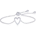 Adjustable silver hollow heart charm bracelet with slider clasp for women and girls - Hollow Heart (s999) / 14k / 1 Piece / Silver