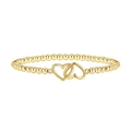Polished golden beaded bracelet featuring interlocking hollow heart charms on white background - Intertwined Double Heart Style