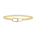 Golden beaded bracelet featuring interlocking rectangular rings with pavé cubic zirconia - Interlocking Double Ring Pave Style