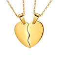 Polished gold stainless steel split heart couple necklace set for lovers gift - Gold