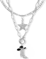 Collana a due strati in argento stile western con stella di strass e ciondolo a stivale - Collana A Doppio Strato Con Stella In Strass E Stivale Da Cowboy / Argento