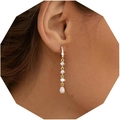 Luxury gold-plated brass earrings with white zircon teardrop pendant on female model - Round & Waterdrop Combo (Style 4 Gold)