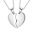 Polished stainless steel couple necklace set featuring two matching split heart pendants - Silver