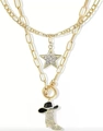 Collar de doble capa dorado con colgante de sombrero vaquero, bota y estrella de cristal - Collar De Doble Capa Con Estrella De Strass, Sombrero Y Bota / Dorado