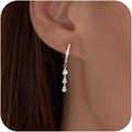 Silver tone brass drop earrings featuring three pear-cut cubic zirconia stones with pave details - Waterdrop Shape (Style 1 Silver)