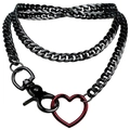 Detail of multi-layer black Cuban chain with red heart charm and large lobster clasp - Black Chain Red Heart