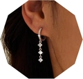 Silver teardrop earrings featuring three dangling cubic zirconia on paved hoops - Round Shape (Style 2 Silver)