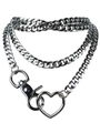 Detail of silver layered Cuban chain with lobster clasp and heart ring accessory - Silver