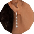 Silver drop earrings with pear-cut zirconia and hanging crystal tassels for women - Round & Waterdrop Combo (Style 4 Silver)