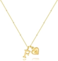 Collana satellite placcata oro 14k con pendente a cuore e lettera F iniziale - Lettera F
