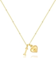 Elegante collana placcata in oro 14 carati con ciondolo lettera I e ciondolo a cuore - Lettera I