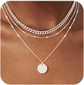 Three-layer silver necklace set featuring Cuban chain and polished round pendant - Round Disc 6mm Magic Flattened Chain / Silver