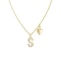 Collier doré avec pendentif lettre S serti de diamants et breloque en cœur poli - Style S / Or