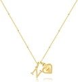 Collana placcata oro 14 carati con ciondolo a lettera N lucida e charm a cuore in 3D - Lettera N