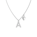 Collier argenté avec pendentif lettre A serti de diamants et petit charme cœur - Style A / Argent