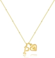 Collana con perline placcata oro 14k con iniziale P e ciondolo a cuore 3D - Lettera P