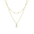 Layered gold stainless steel necklace with bead accents and crystal letter k pendant - Letter K