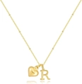 Collana a cuore minimalista placcata oro 14k con catena a sfere e pendente lettera R - Lettera R