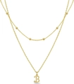 Gold layered beaded necklace with initial B pendant and micro diamond inlay for women - Letter B