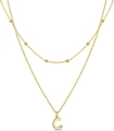 Layered gold necklace with beaded chain and cubic zirconia letter C pendant - Letter C