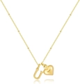Collana con cuore e lettera U placcata in oro 14k con catena a sfere per donna - Lettera U