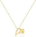 Collana placcata oro 14 carati con lettera V lucida e ciondolo a cuore in 3D - Lettera V