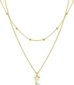 Double-layer gold beaded necklace with letter F pendant and sparkling rhinestone - Letter F