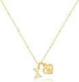 Collana placcata oro 14k con ciondolo a cuore e lettera X su catena satellitare - Lettera X