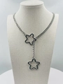 Collana a Y in argento cubano con pendenti a stella vuoti e maglia a catena gotica punk - Doppio Pentagramma Argento