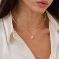 Collier double rang argenté avec chaîne trombone et pendentif lettre A initiale - Lettre A / Argent