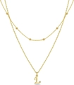 Double-layered gold stainless steel necklace featuring letter L pendant with crystal accent - Letter L