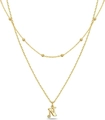 Gold layered beaded necklace with sparkling letter N pendant and zircon stone inlay - Letter N